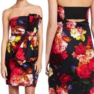 Ted Baker Rosye Strapless Floral Cocktail Dress Black Red US Sz 0